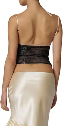 Vista 5 de RUEWEY Camiseta sin mangas con estampado floral para mujer, con ribete de encaje, lazo frontal, ajustada
