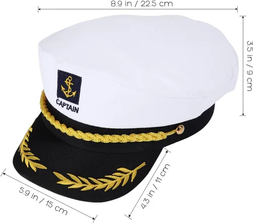 Vista 6 de Sombrero de capitán de yate para adulto, diseño de capitán marinero, color blanco