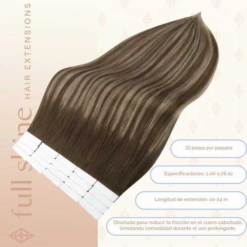 Vista 3 de Full Shine Human Hair Tape in Extensions, Medium Brown Honey Blonde 18 Inch