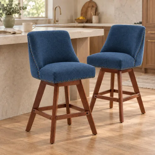 Vista 22 de Juego de 2 taburetes de bar giratorios modernos, taburetes de bar de 26.6 pulgadas de altura de mostrador beige con respaldo para isla de cocina