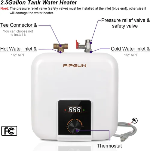 Vista 2 de Tanque pequeño de 110V/115v/120V 1400-1500W para debajo del fregadero, calentador de agua de 2.5 galones con almacenamiento en caliente, mini