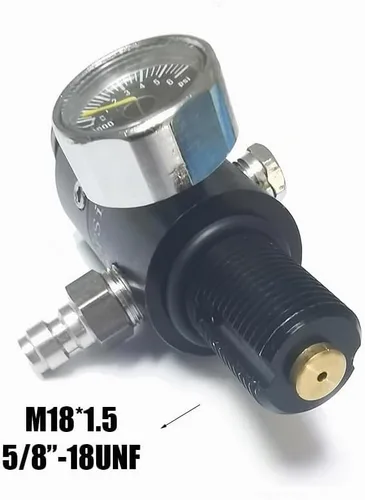 Vista 3 de Válvula reguladora de tanque de aire comprimido CO2 Aopkeo 5/8"-18UNF o M18*1.5 Entrada 4500psi para Paintball Airsoft PCP 2200psi Ouput