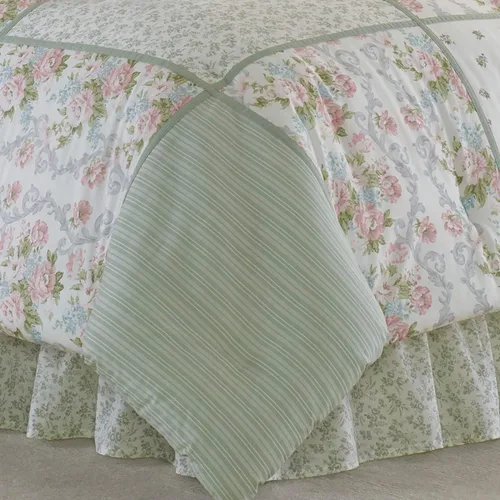 Vista 9 de Laura Ashley - Juego de edredón matrimonial, ropa de cama de algodón reversible con fundas a juego y falda de cama, elegante decoración del hogar