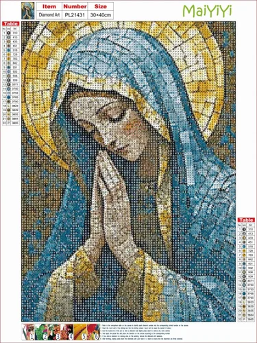 Vista 2 de MaiYiYi Kit de pintura de diamantes de oración de Virgen María, taladro redondo completo 5D, kit de punto de cruz, juego de pintura de diamante