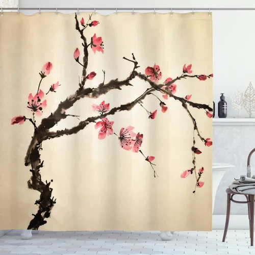 Vista 24 de Ambesonne set de cortina para baño decorativa de tela de poliéster con ganchos