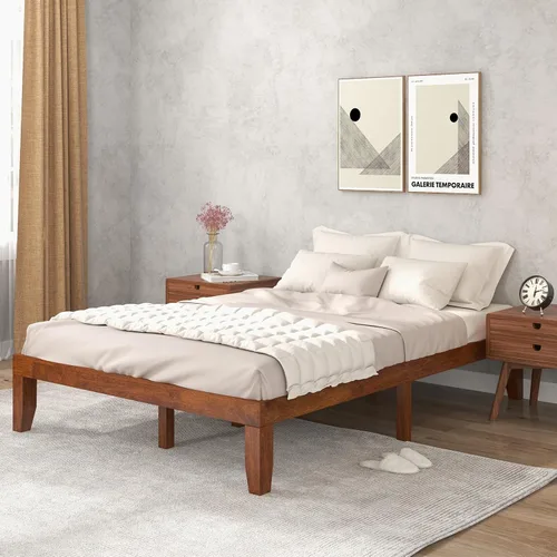 Vista 19 de COSTWAY Base de cama de plataforma de tamaño individual, base de colchón de madera de goma maciza de 14 pulgadas con soporte de listones