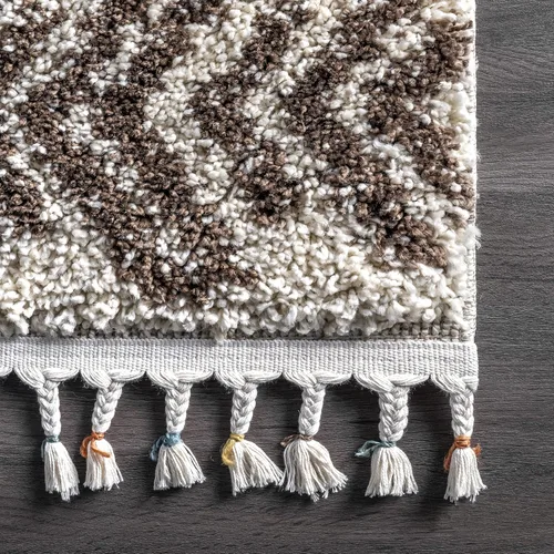 Vista 7 de nuLOOM Zuri - Alfombra tribal lanuda con bandas, 4 x 6, marrón