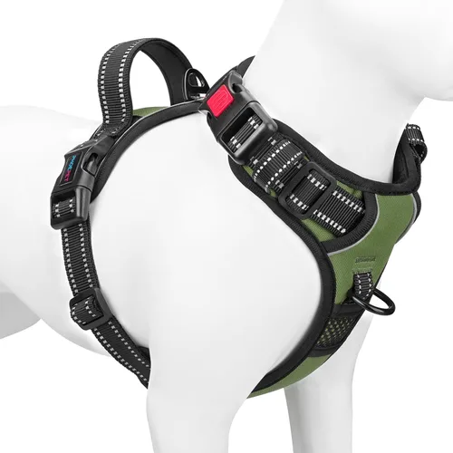 Vista 7 de PHOEPET Arnés para perro sin tirones, chaleco reflectante ajustable con asa de entrenamiento, bolsillo para identificación con nombre, 2 ganchos