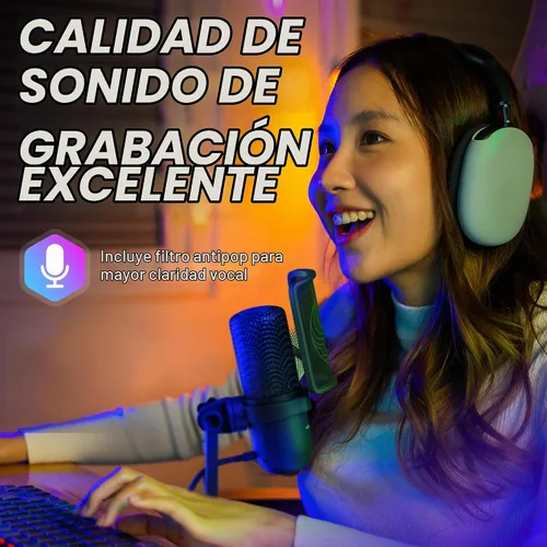 Vista 6 de Neptune Sonus - Micrófono para juegos Micrófono de transmisión con filtro pop para claridad vocal Micrófono de escritorio para transmisión, Negro