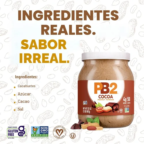 Vista 5 de PB2 Mantequilla de cacao de chocolate en polvo con cacao – 0.14 oz de proteína, 90% menos grasa, certificado sin gluten, solo 50 calorías por