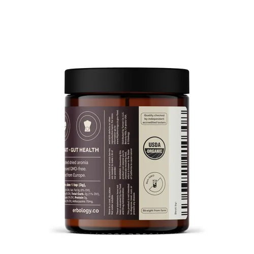 Vista 9 de Erbology Polvo orgánico de bayas de aronia de 3.2 onzas, 30 porciones, apoya la salud de la piel, rico en antocianinas, de origen sostenible