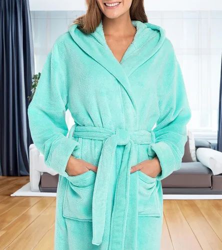 Vista 5 de Alexander Del Rossa - Bata de baño de felpa suave con capucha para mujer, bata larga y cálida, con capucha