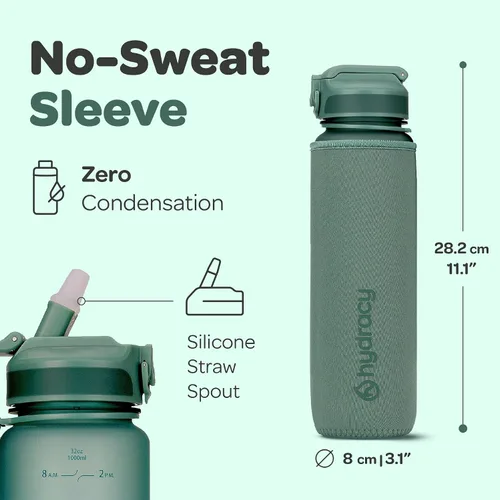 Vista 2 de Hydracy Botella de agua motivacional con marcador de tiempo y tapa con Lus de luna verde