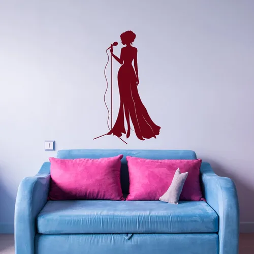 Vista 5 de Vinilo Vinilo Vinilo Vinilo Calcomanía Jazz Cantante Mujer Micrófono Señora Música Viva Pegatinas Decoración Grande (1063 ig)