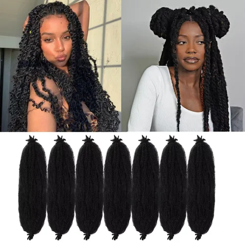Vista 58 de Cabello para Trenzas Marley Twist de 10 pulgadas Negro 3 Paquetes Cabello Afro Twist Elástico Preseparado para Locs Suaves Cabello Spring Twist