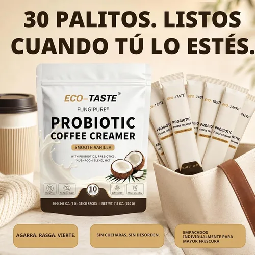 Vista 5 de ECO-TASTE Crema probiótica para café, vainilla suave, 30 paquetes de barras