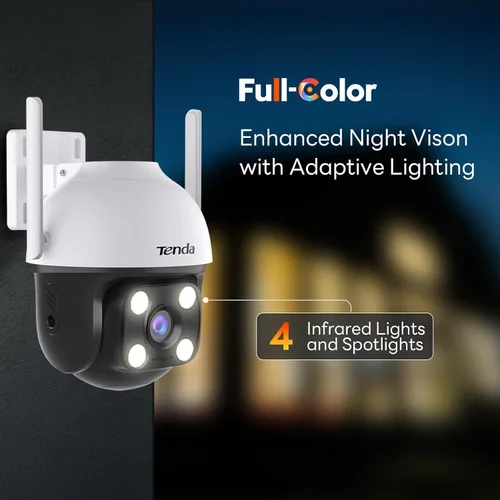 Vista 6 de Tenda Cámara de seguridad Wi-Fi 2K QHD para exteriores, enchufe de 4MP, cobertura completa de 360°, visión nocturna a color, detección de movimiento