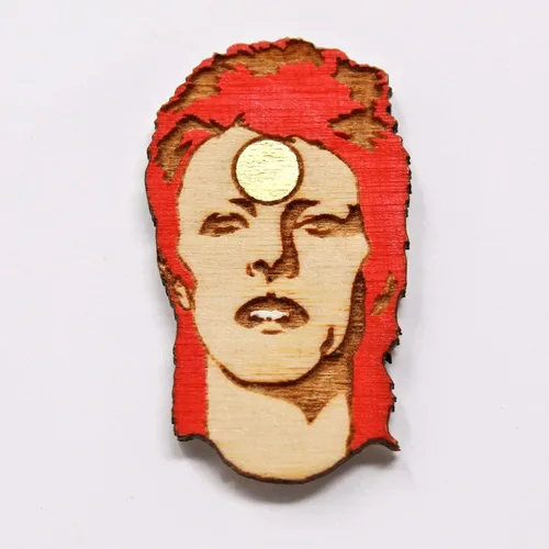 Vista 3 de Rockstar Lapel Pin Stardust Hand Painted Wood Brooch