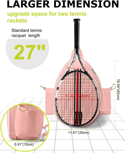 Vista 3 de Bolsas de tenis con capacidad para 2 raquetas para mujeres y hombres, mochila de tenis cruzada y bolsa de hombro para raqueta, bolsillo aislado