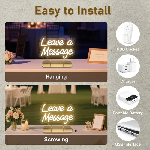 Vista 5 de Letrero de neón con base de soporte, letrero de mesa de neón para boda, tienda, decoración de escritorio de negocios, recepción, señal LED regulable