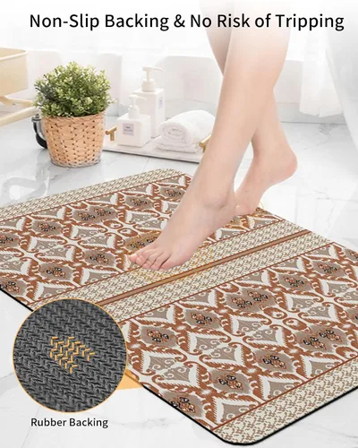 Vista 4 de Abstract Brown Bath Mat for Tub,Non Slip Bathroom Floor Runner Rug Quick Dry & Absorbent Diatomaceous Earth Kitchen Room Shower Sink Washable