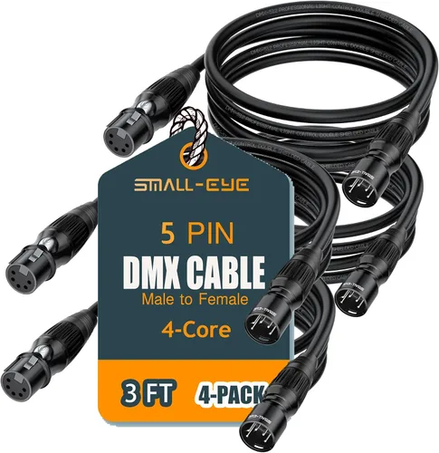 Vista 15 de SMALL-EYE Cable DMX de 5 pines, paquete de 2 unidades de 3 pies, cable de iluminación de escenario macho a hembra de 4 núcleos para controlador