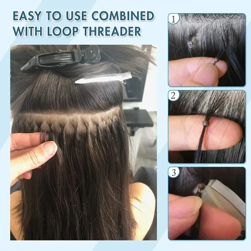 Vista 5 de 1000 cuentas precargadas de nano-cuentas forradas de silicona de 0.118 pulgadas para extensiones de cabello, extensiones de cabello humano
