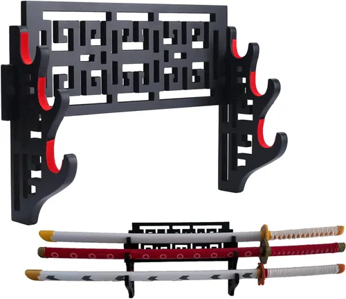 Vista 8 de Soporte de Katana con Montura de Pared - Soporte de Katana Acolchado de Terciopelo con Ícono de Dragón de 1 Nivel, Expositor de Espada Samurai