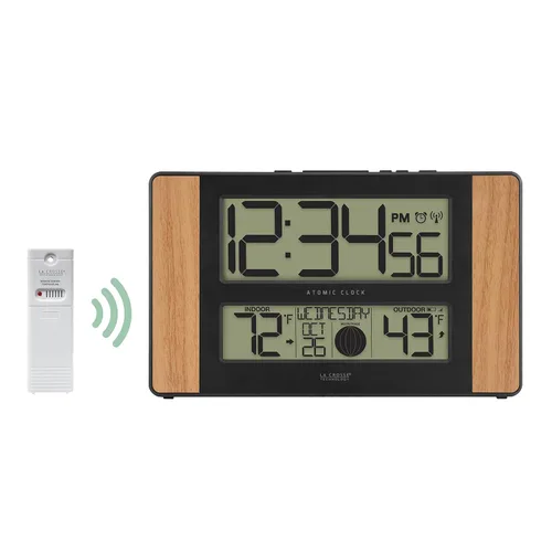 Vista 6 de La Crosse Technology 513 – 1417 Atomic reloj digital con temperatura exterior, acabado en roble
