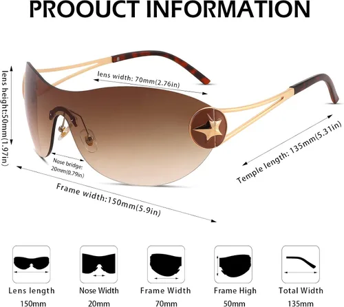 Vista 3 de DeBuff Y2K - Gafas de sol para mujeres y hombres, sin montura futuristas envolventes, sin montura 2000S, modernas, de gran tamaño, sin marco