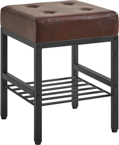 Vista 15 de IBUYKE Taburete de maquillaje rectangular con pies ajustables y espacio de almacenamiento, silla reposapiés, asiento de tocador de PU, multiusos