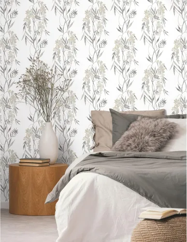 Vista 9 de RoomMates RMK12183PLW - Papel tapiz para despegar y pegar, color gris topo, color blanco
