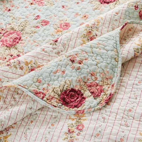 Vista 5 de Greenland Home juegos de edredón con diseño de rosas antiguas de 100% algodón de calidad hereditaria, 2 piezas, tamaño individual/XL, azul