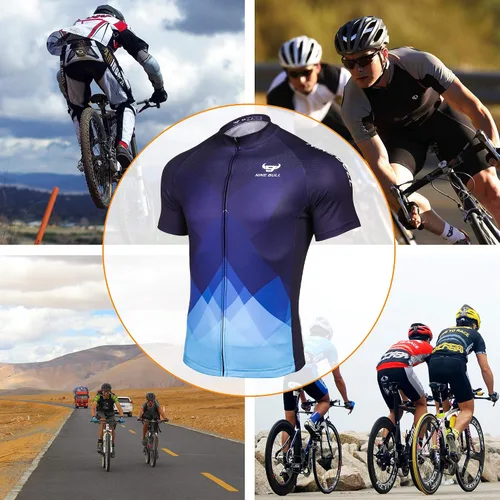 Vista 5 de nine bull Camiseta de ciclismo para hombre, manga corta, con 3 bolsillos traseros, absorbe la humedad, transpirable, de secado rápido