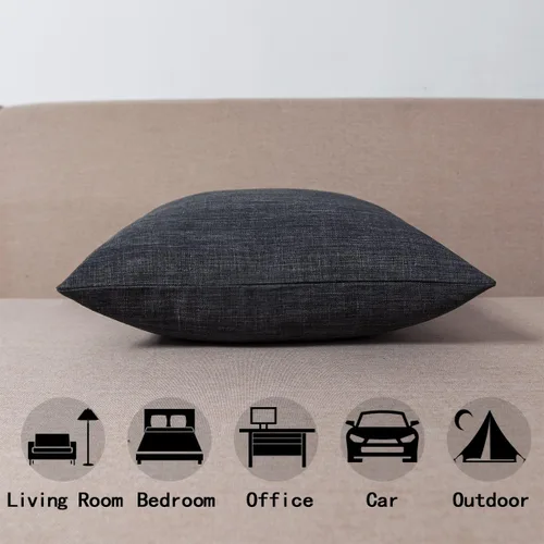 Vista 2 de Jeanerlor - Funda de almohada sólida de lino de 18 x 18 pulgadas / Funda de cojín estilo europeo / Funda de cojín rústico, fundas de almohada