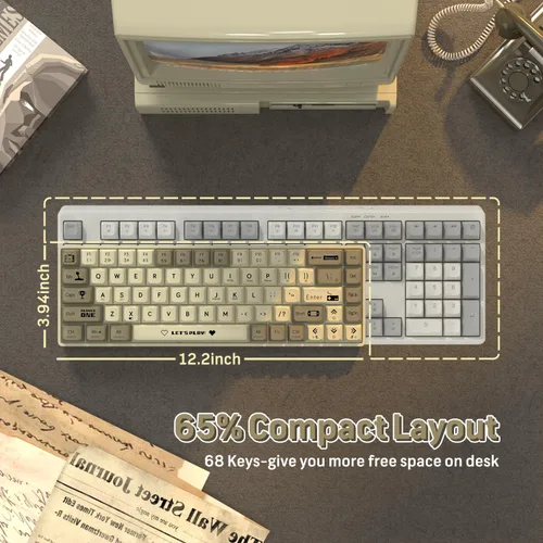 Vista 3 de ATTACK SHARK AK680 - Teclado mecánico para juegos 60% con cable, intercambiable en caliente, retroiluminación RGB arco iris, impresión UV y control