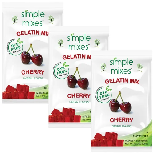 Vista 19 de Simple Mixes Postre de gelatina natural, frambuesa, fresa y cereza, aperitivo saludable, sin colorantes, sin gluten ni grasa, Kosher, paquete de 3