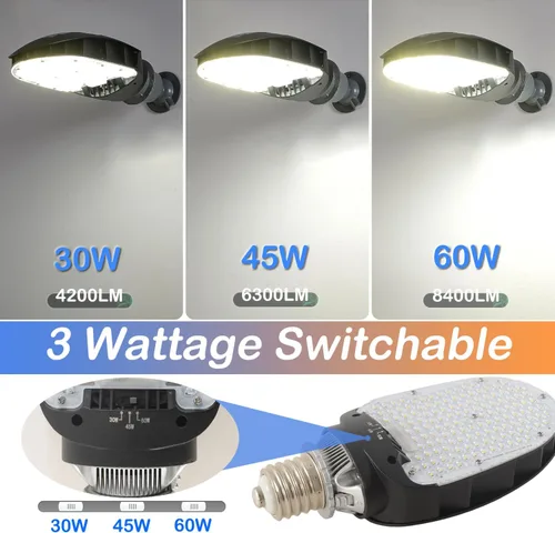 Vista 3 de Lámpara LED de reacondicionamiento de maíz Shoebox, 30 W/45 W/60 W de potencia seleccionable, luz diurna de 5000 K, base Mogul giratoria E39 E26