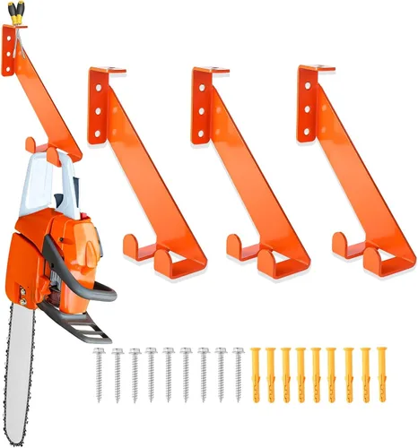 Vista 10 de Soporte para motosierra 3 en 1 de 10 pulgadas, soporte de pared de motosierra resistente, colgador de sierra de cadena de acero calibre 10