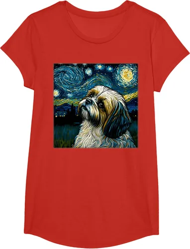 Vista 40 de Camiseta Surrealism Starry Night Shih Tzu Dog