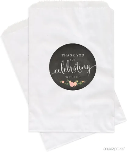 Vista 31 de Andaz Press Bolsas de regalo personalizadas para mesa de postre, agradecimiento por celebrar con nosotros, aguamarina, paquete de 24, personalizadas