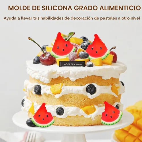 Vista 4 de Moldes de silicona para frutas, molde de chocolate para fondant, 2 piezas, molde de sandía, lindo molde de decoración de tartas, molde de silicona
