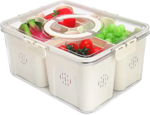 Vista 12 de Recipientes de barra de ensalada para refrigerador con mango de tapa, bandeja para verduras de almacenamiento de frutas Salad Prep Container with