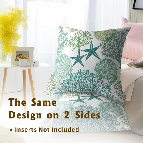 Vista 5 de Fundas de cojín decorativas con temática de verano náutica costera de 12 x 12 pulgadas, juego de 2 fundas de cojín de color aguamarina azul verdoso