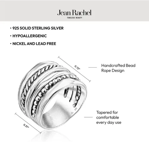 Vista 6 de JEAN RACHEL JEWELRY Anillo de plata de ley 925 Cuerda ancha de múltiples hebras y cuentas de diseño vintage, hipoalergénico, sin plomo ni níquel