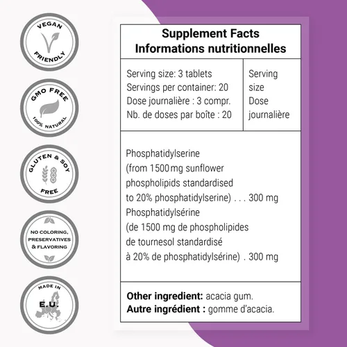Vista 4 de Supersmart - Suplemento PS100 de 300 mg por día (fosfatidilserina) - Salud y protección del cerebro - Soporte de memoria Sin OMG y sin gluten - 60