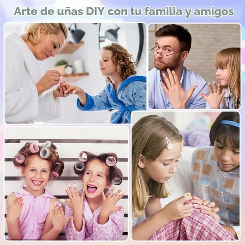 Vista 6 de Shynek Uñas Postizas para Niñas, 168 Piezas de Uñas Postizas Infantiles con Adhesivo Pre-Pegado, Juego de Uñas Postizas de Cubierta Completa