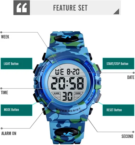 Vista 2 de Dayllon Kids Digital Watch Outdoor Sports 50M Waterproof Electronic Watches Alarm Clock 1224 H Stopwatch Calendar Boy Girl Wristwatch