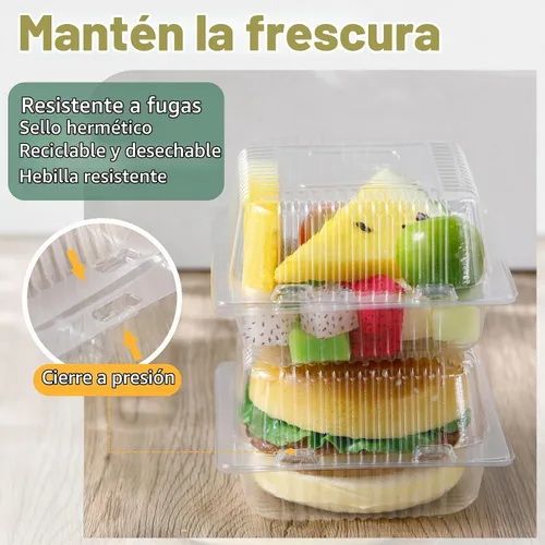 Vista 3 de 300 recipientes de plástico transparente para llevar de 5 x 5 pulgadas, contenedores de un solo uso, cajas de postre con bisagras con tapas