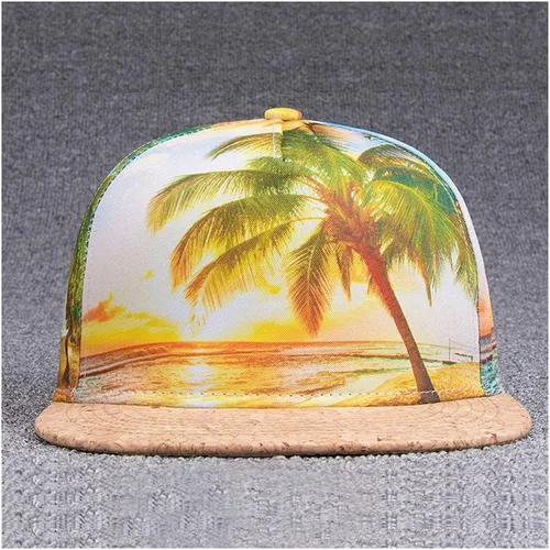 Vista 2 de Galaxy Hawaii Coconut Tree Print Flatbill Visor Snapback Gorra Gorra de béisbol